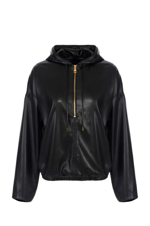 Sweatshirt With Nappa Leather Texture And Hood